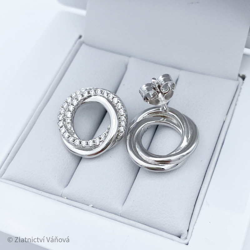 Stříbrné náušnice KOLEČKA se zirkony na puzetu